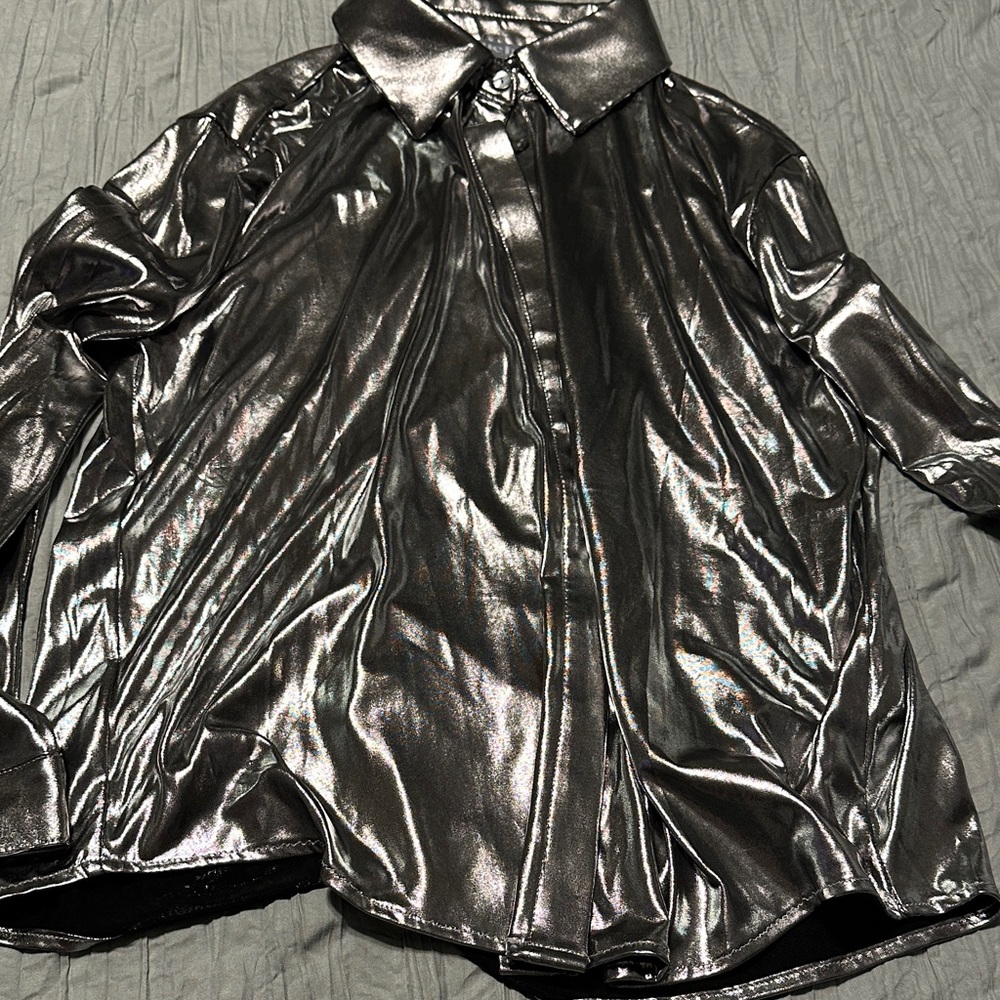 Shiny Metallic Button-Up Shirt